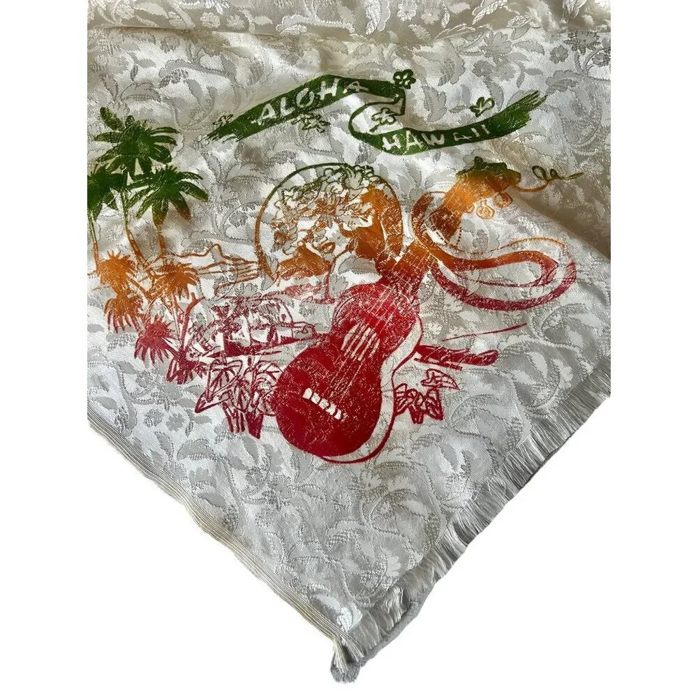 Vintage Hawaiian Tablecloth & Napkins Set Hula Girl Hibiscus Design 47x47 12